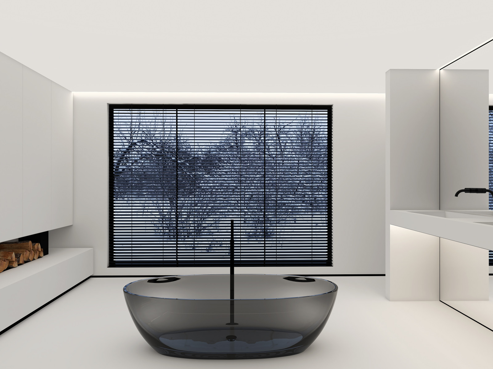 Представляем вам наш проект ванной комнаты с камином и панорамным зеркалом. Глав