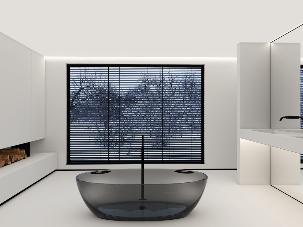 Представляем вам наш проект ванной комнаты с камином и панорамным зеркалом. Глав