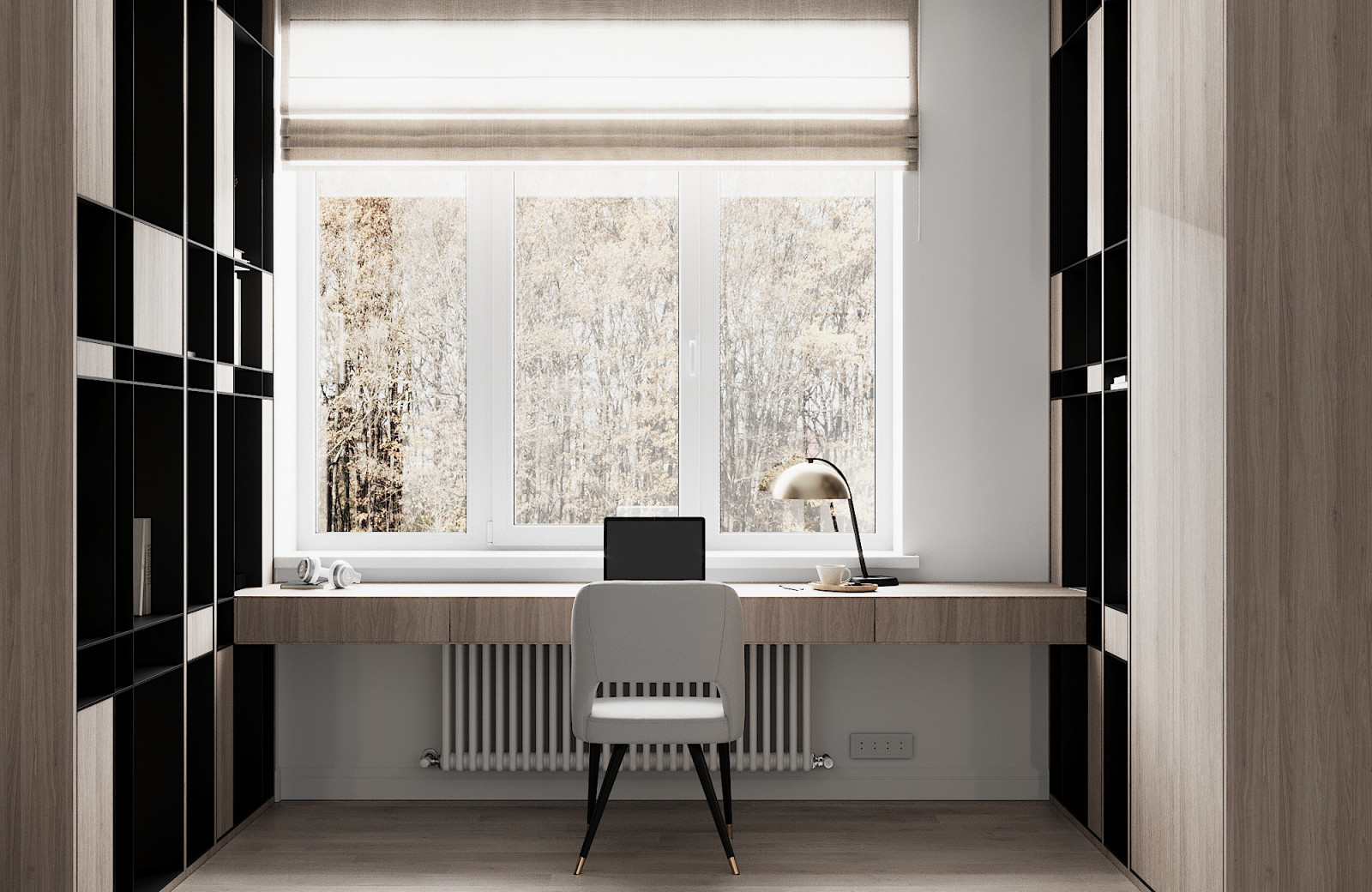 Рабочий кабинет в серых оттенках