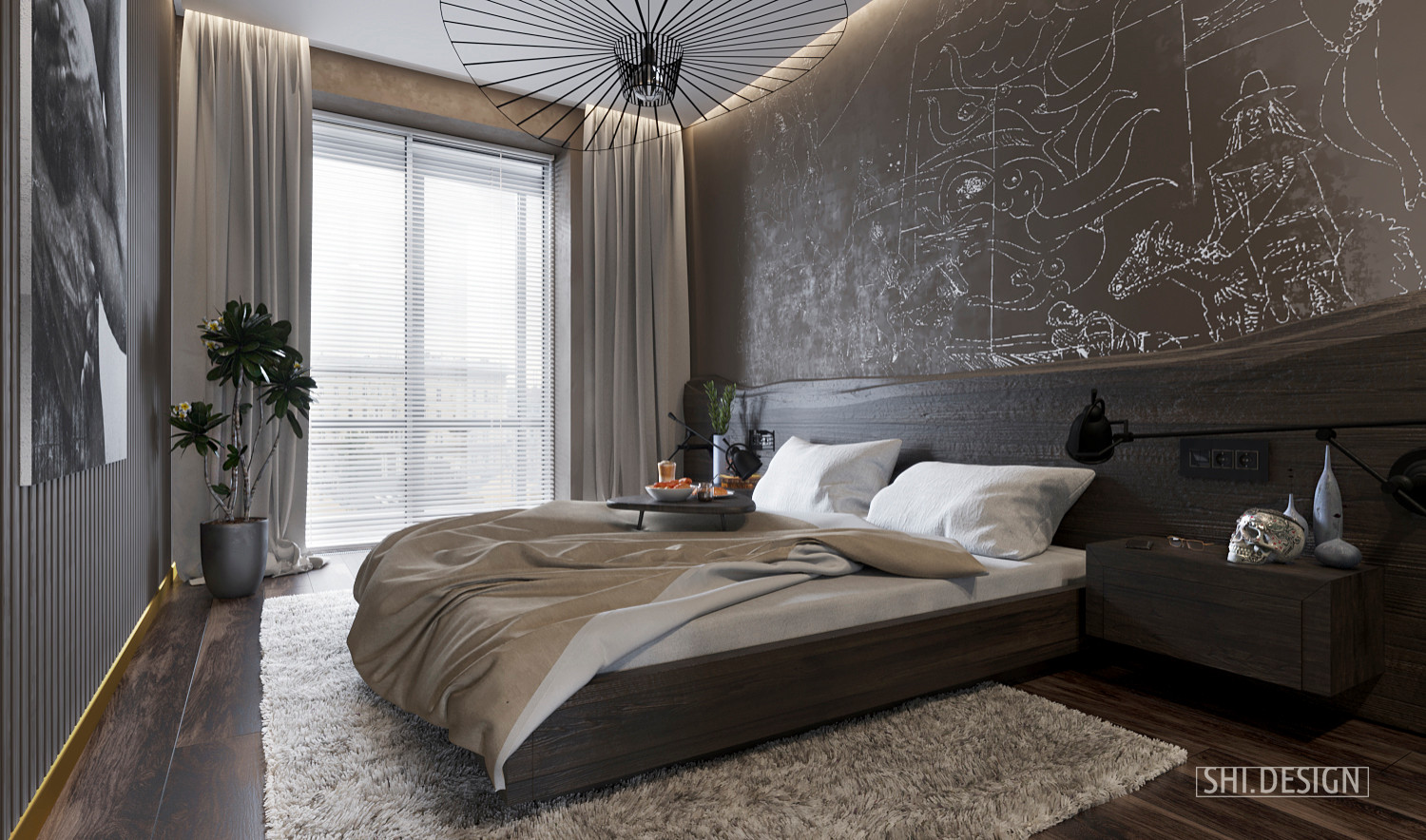 Спальня холостяка с прилегающей ванной комнатой