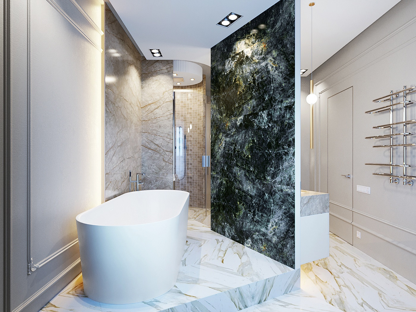 Ванная комната с круглой душевой