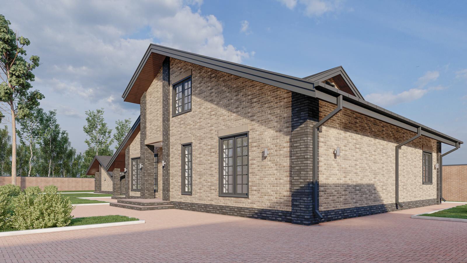 Жилой дом с мансардой, пристроенным банным комплексом и гаражным комплексом