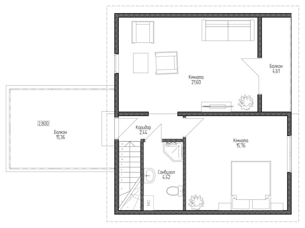 Уютный дом с мансардным этажом – 107,7 кв.м.