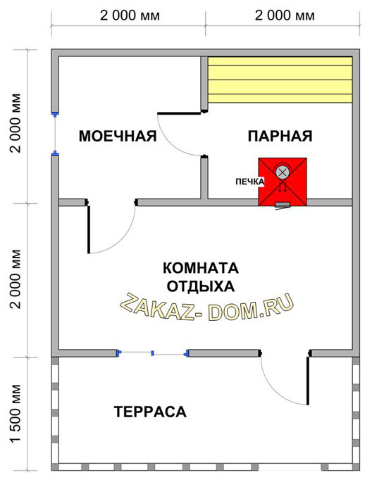 Баня из профилированного бруса (4х5,5 м) - Проект № Б-9