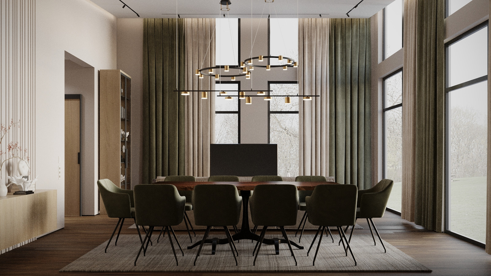 Визуализация кухни-гостиной в частном доме