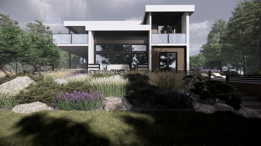 Вид на дом и террасу с бассейном