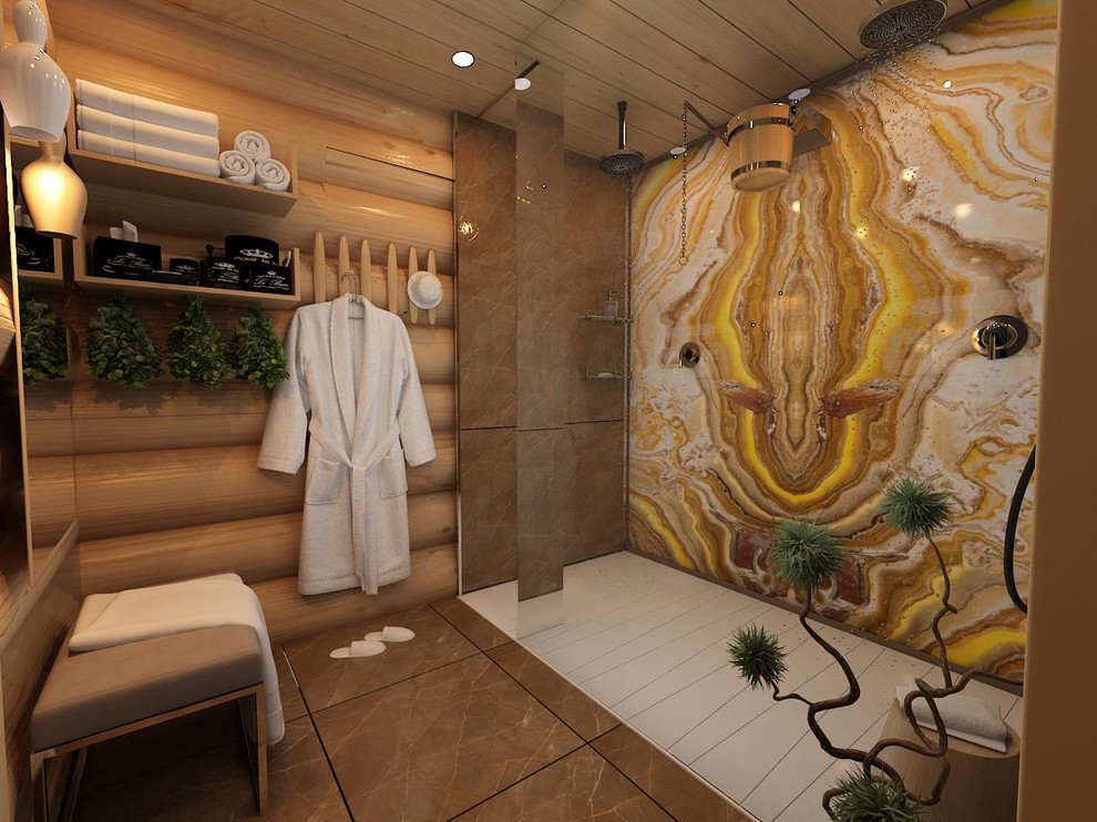 Проект, интерьер бани из бревна