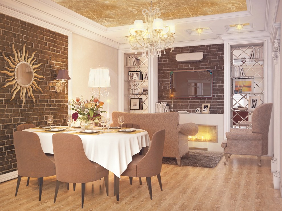 Гостиная - столовая и зона камина (Первый этаж)