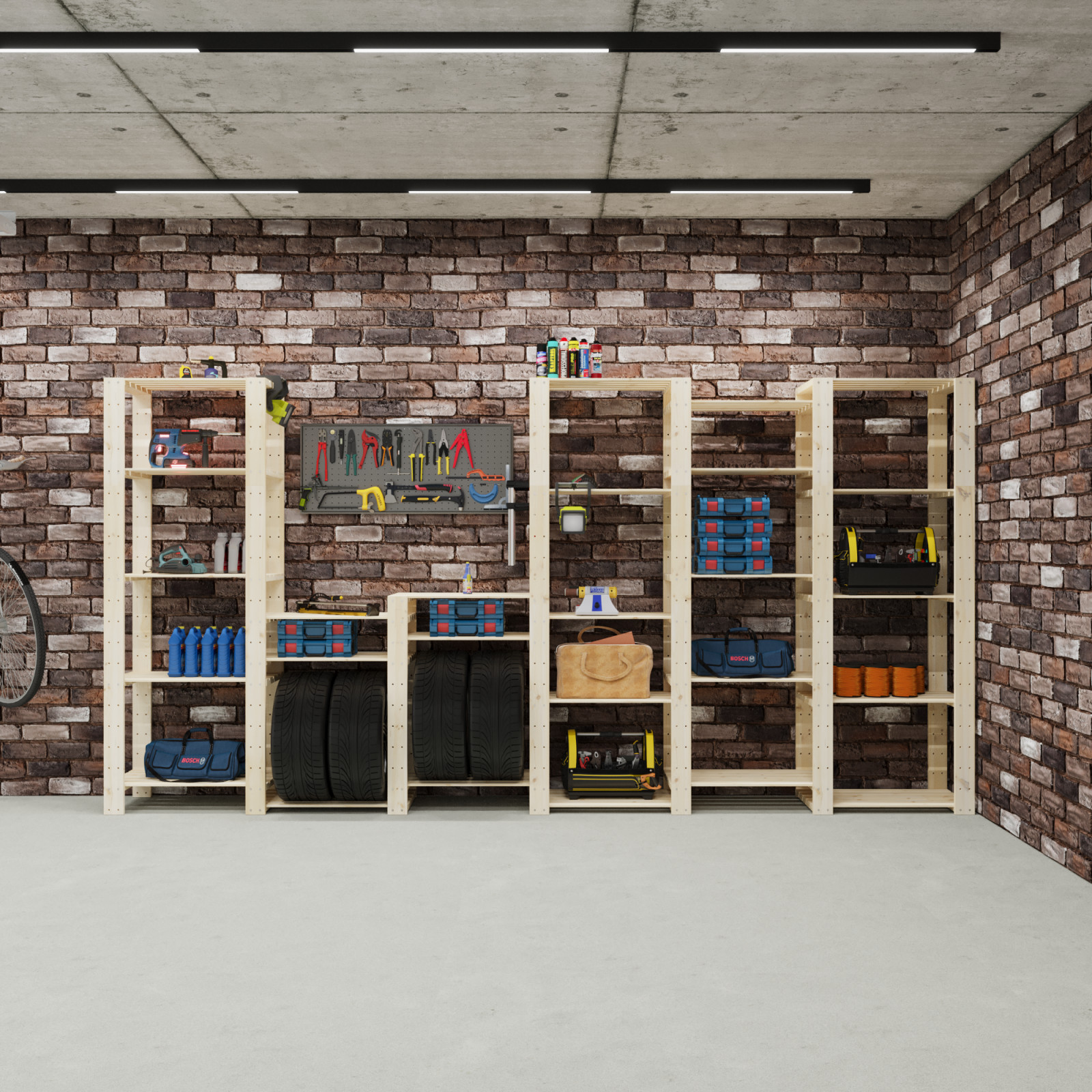 Стеллаж деревянный БОР 2 / Стеллажная система в гараже