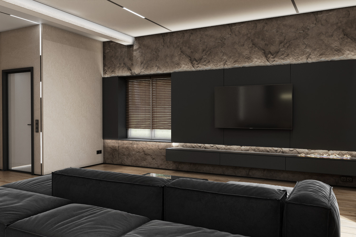 Гостиная, кухня, спальня минимализм