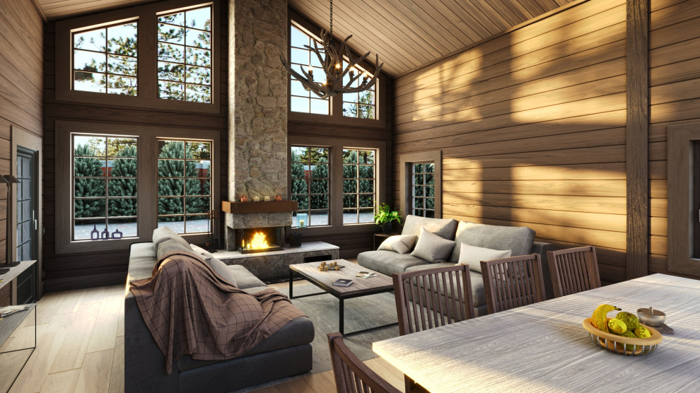 Интерьер большой комнаты в частном доме