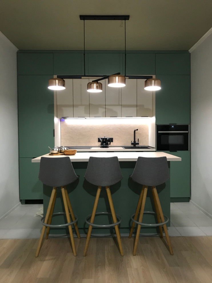 Прямая кухня с островом (ЖК Mещерский лес)