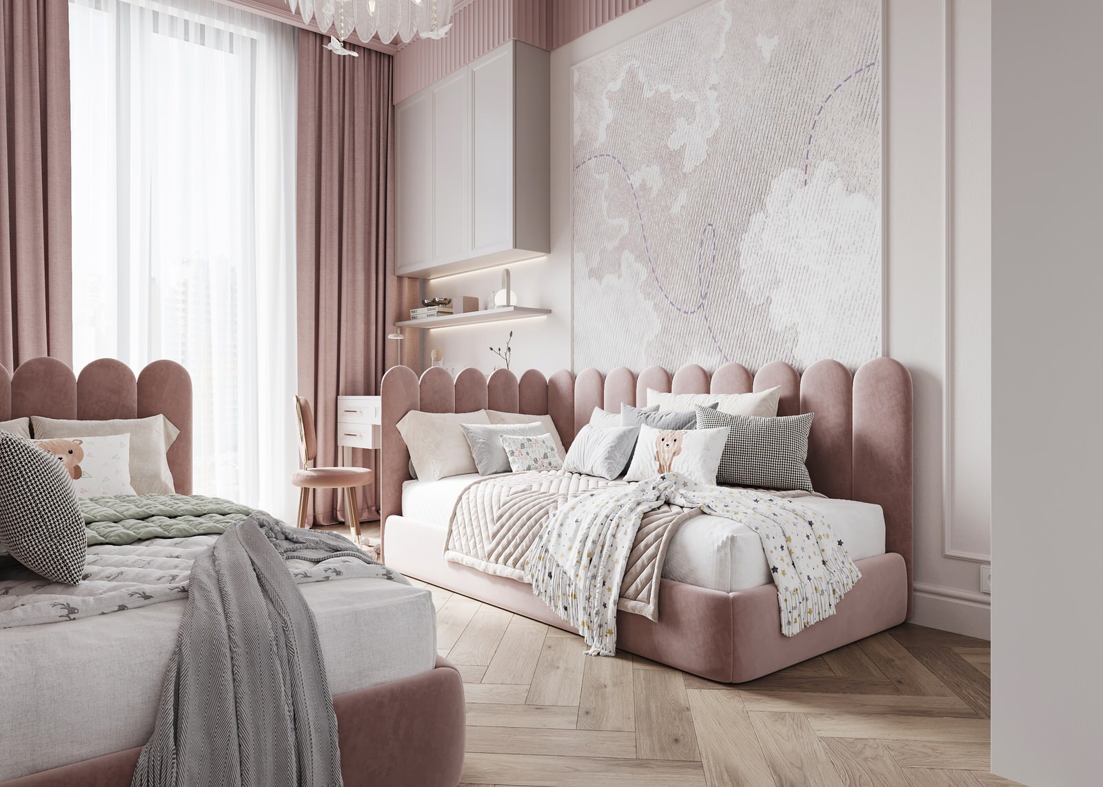 Интерьер розовой детской 13м2