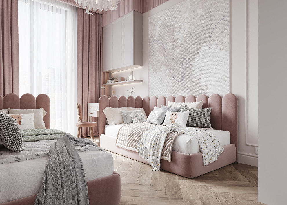 Интерьер розовой детской 13м2