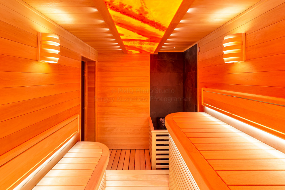 Сауна с ониксом и электропечью HARVIA