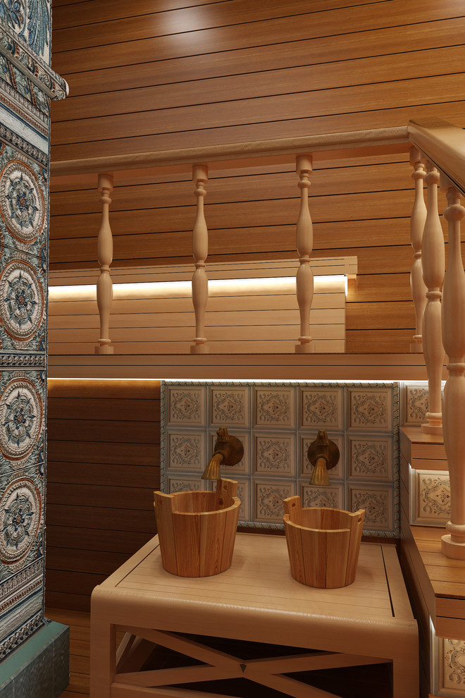 Русская баня. Изразцовая печь на дровах.