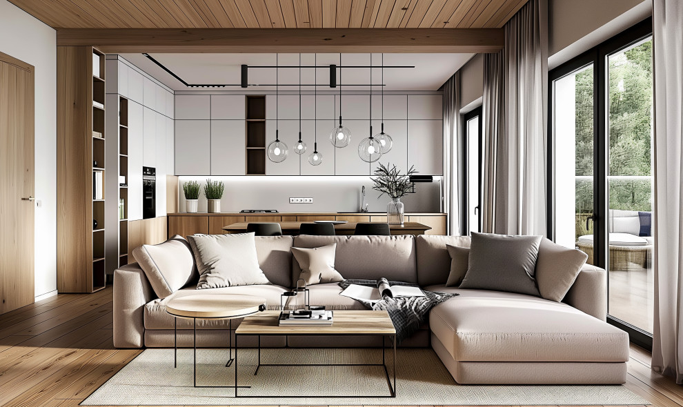 Обложка проекта: Современный интерьер дома из клееного бруса, 150 м2