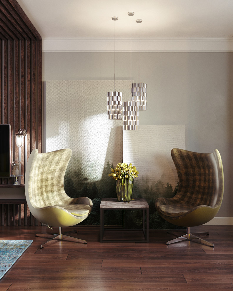 Дизайн интерьера гостиной-кухни для молодой пары с двумя детьми