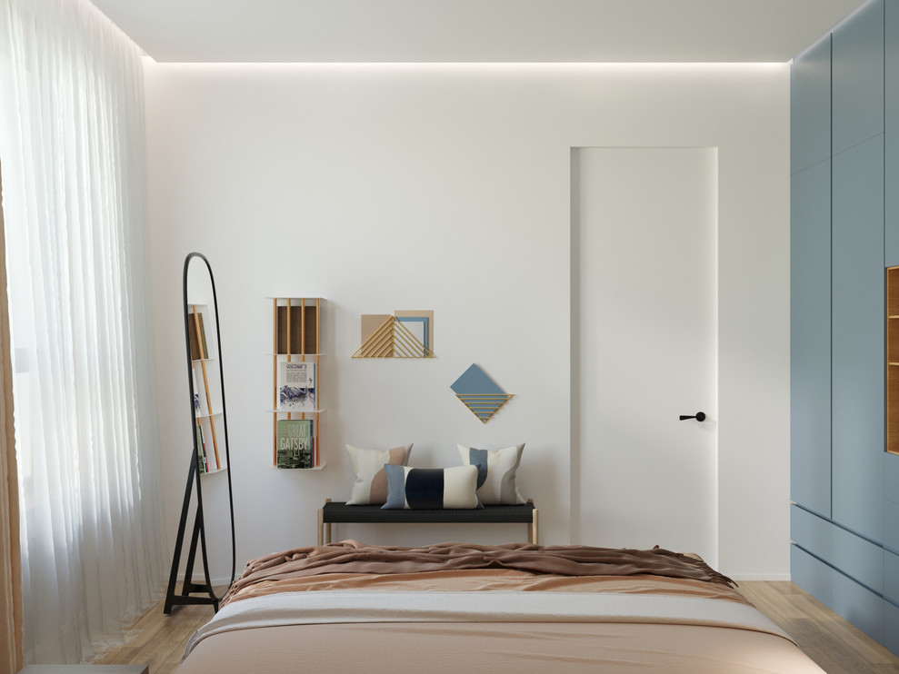 Двухкомнатная квартира с зеленой перегородкой в гостиной