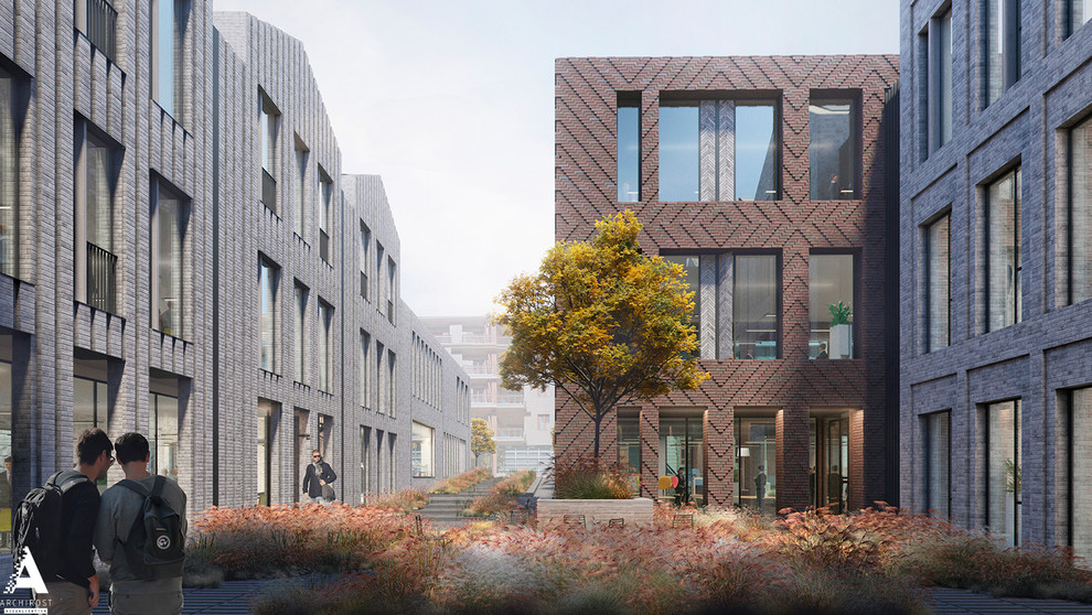 Небольшой офисный комплекс со сложной кирпичной кладкой