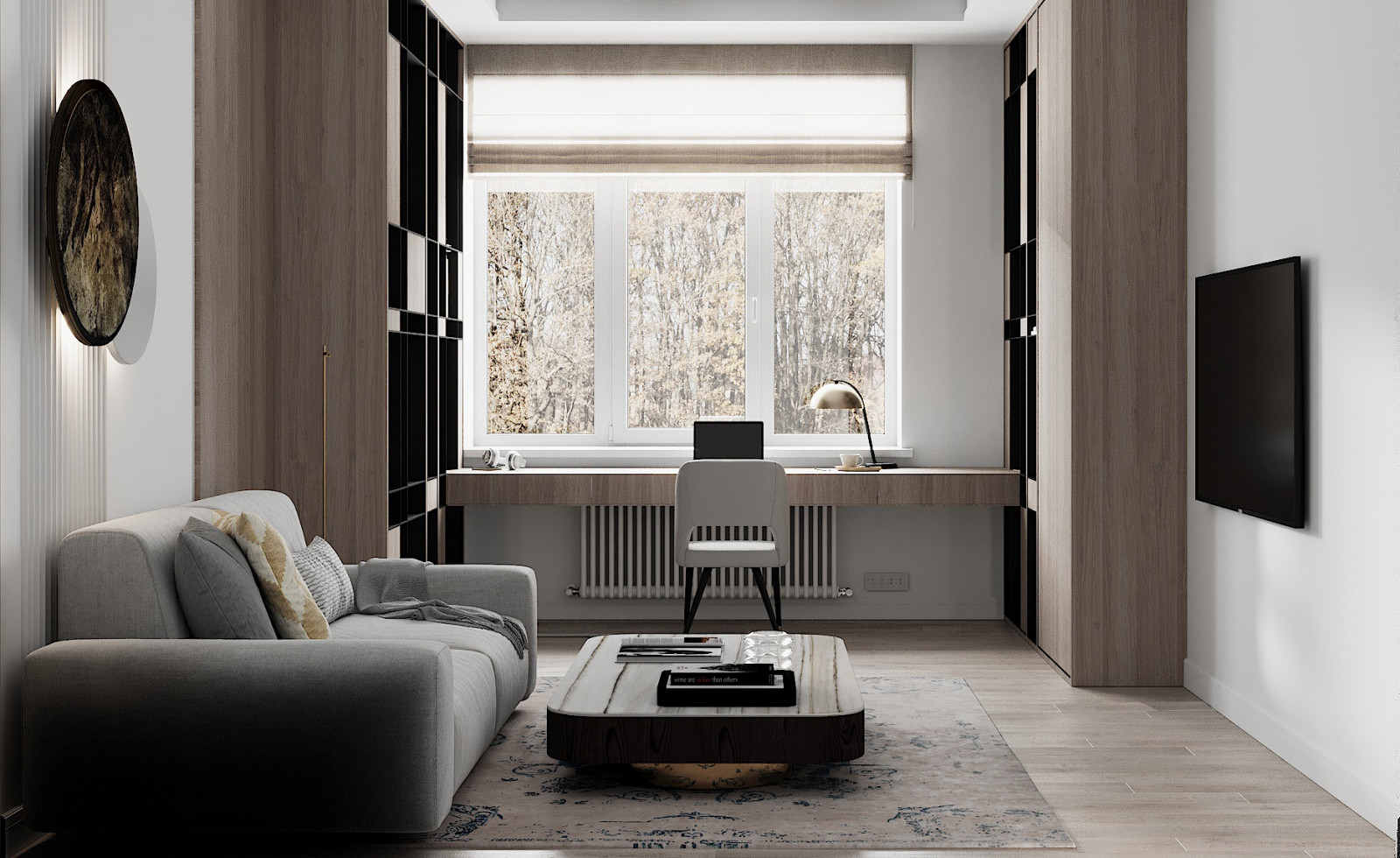 Рабочий кабинет в серых оттенках