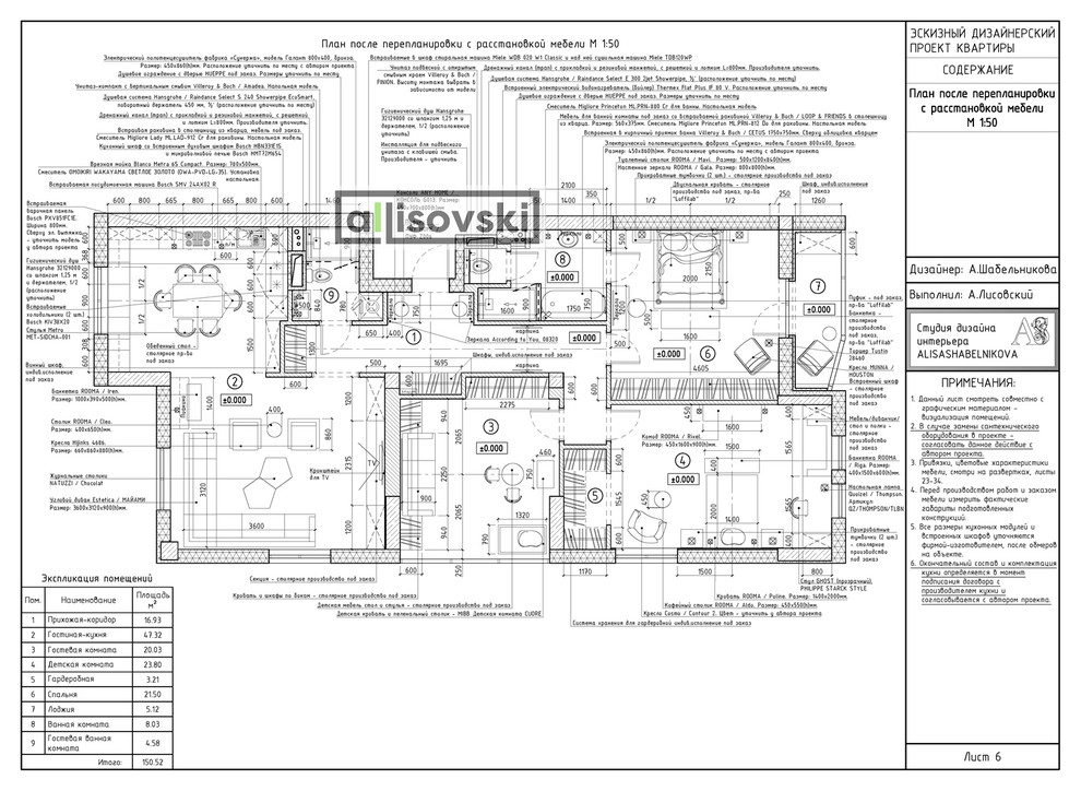 Проект рабочей документации (чертежей) для многокомнатной квартиры