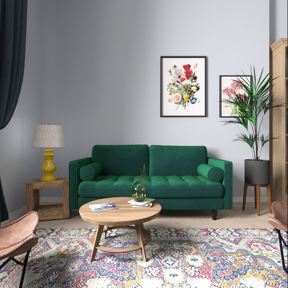 Гостиная с зеленым диваном