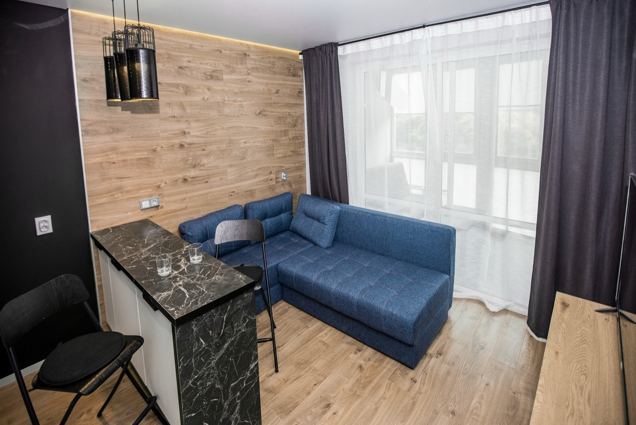 Гостиная 1-х комнатной студии квартиры в Сочи ул.Фабрициуса