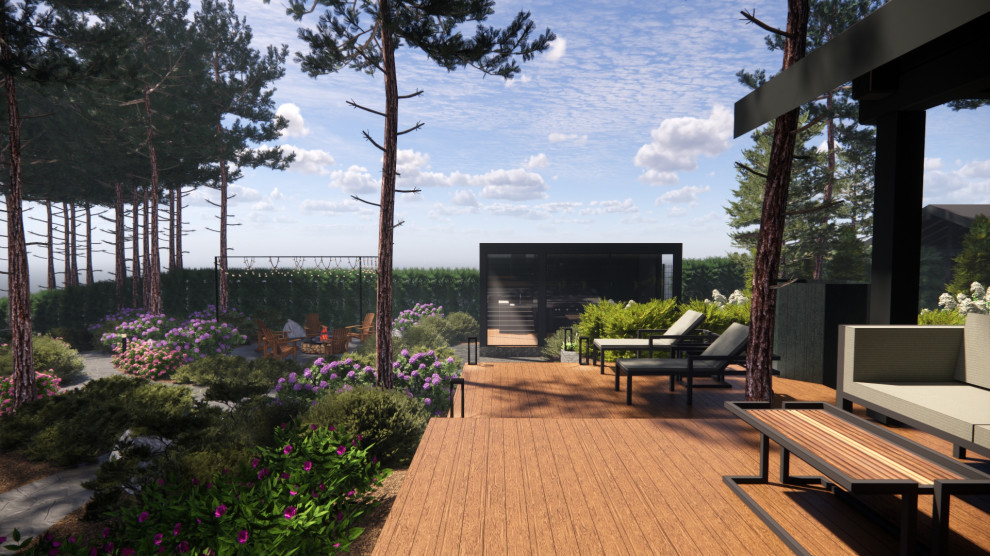 Вид на беседку с террасы дома