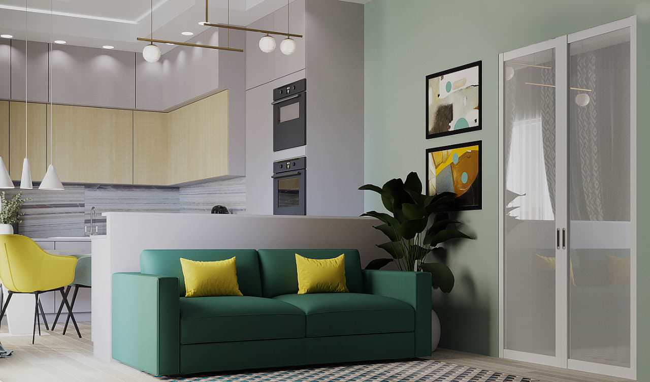 Кухня -гостиная для семьи из 3 -х человек