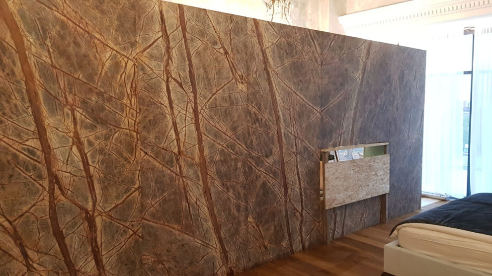 Обложка проекта: Облицовка биокамина индийским мрамором Бидасар браун