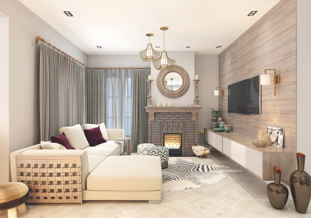 Гостиная в деревянном доме из клеенного бруса