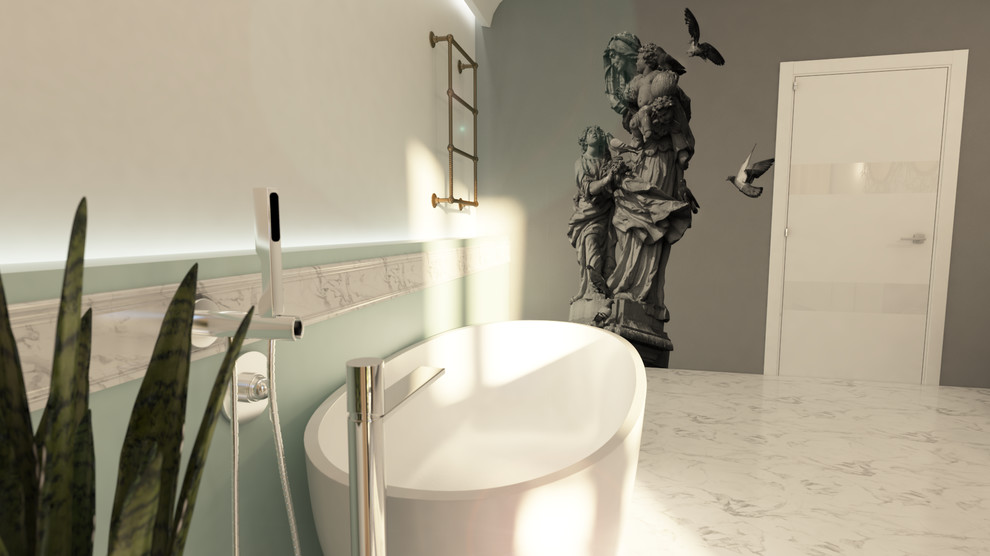 Санузел в квартире для молодой пары.