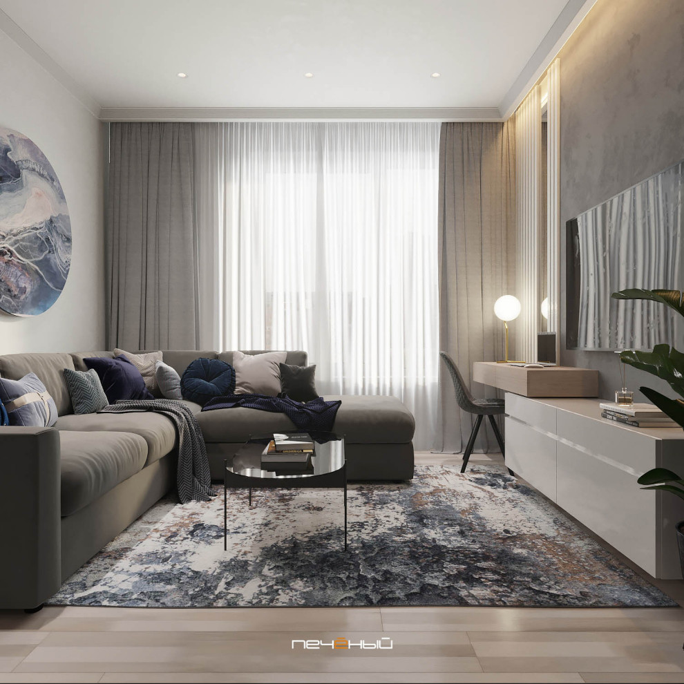 Серо-синий современный интерьер