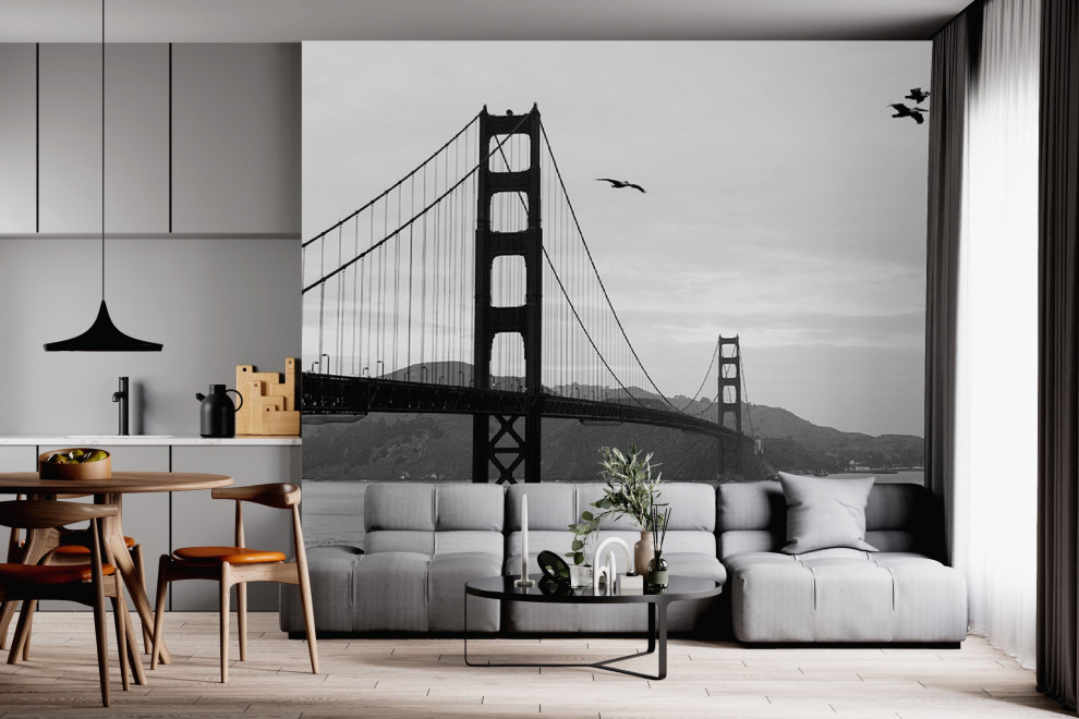 Панорама ночного города в оформлении гостиной