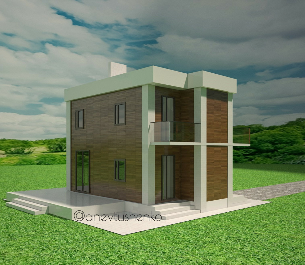 Дом 2 этажный для теплого региона в современном стиле.