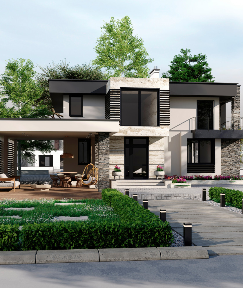 Modern Facade with Garden Design