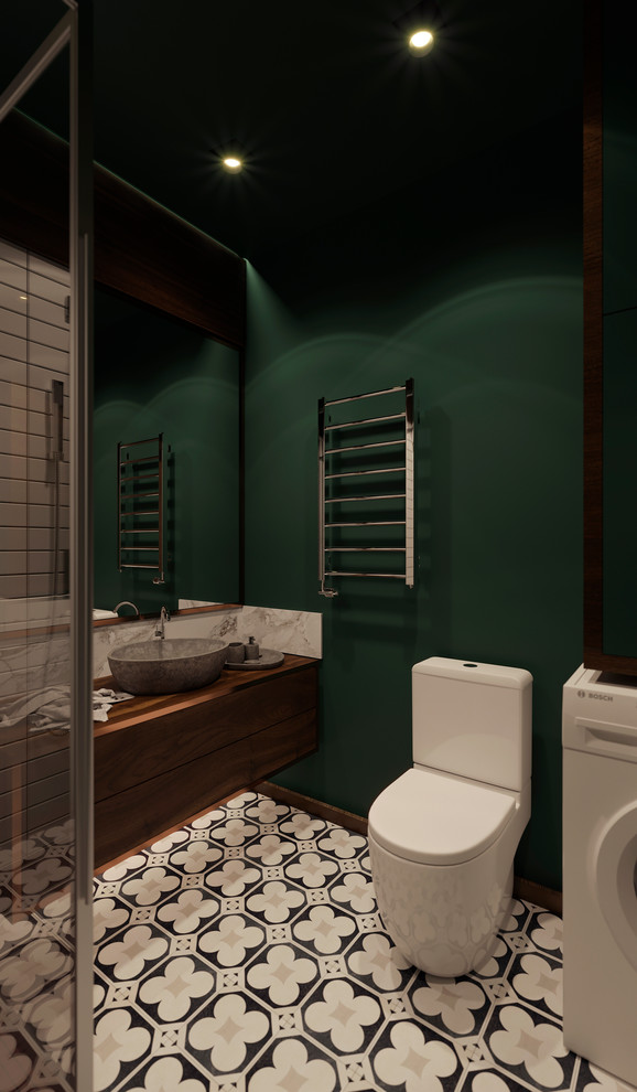 Санузел в темно-зеленом цвете