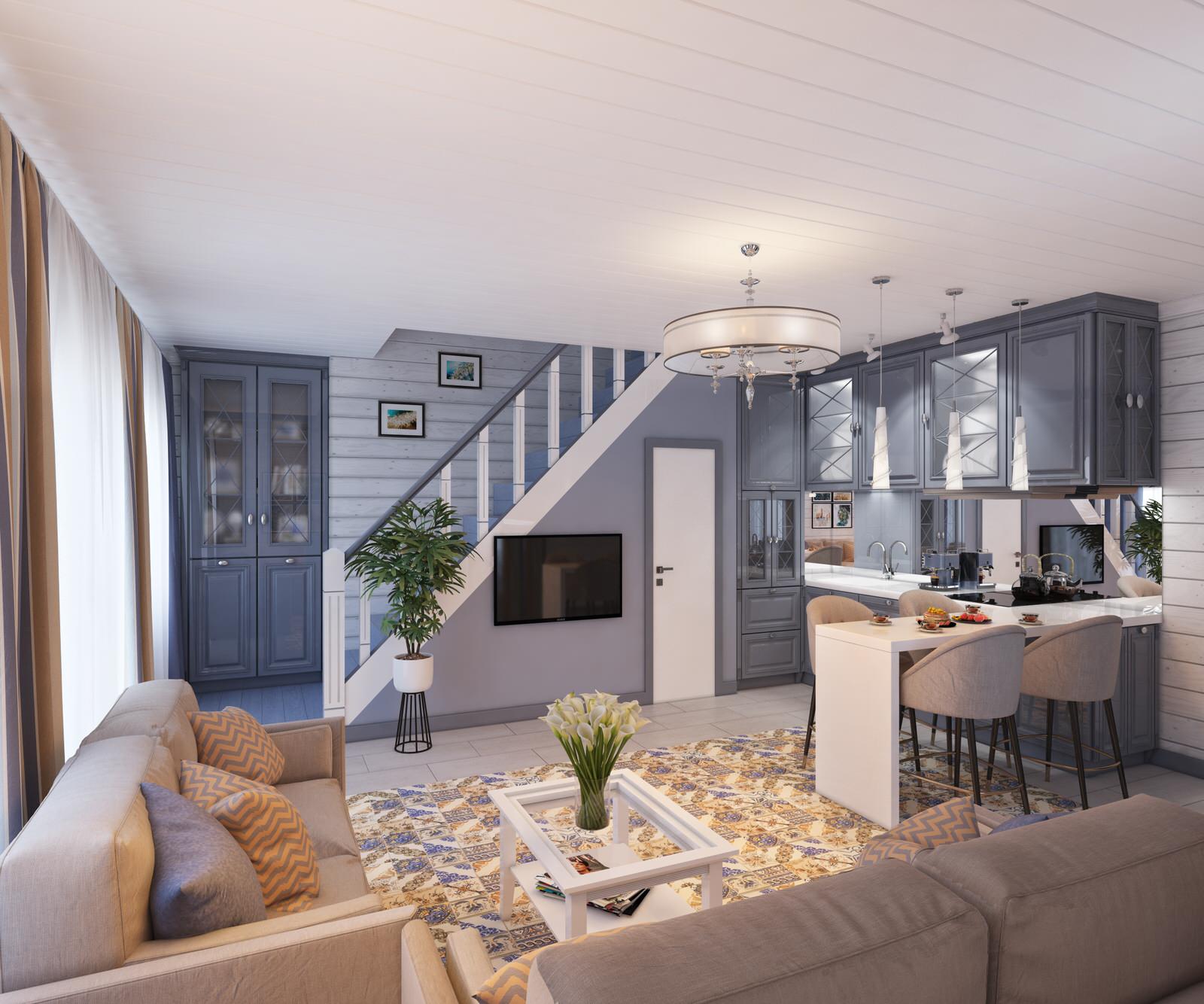 Обложка проекта: Кухня-гостиная в загородном доме