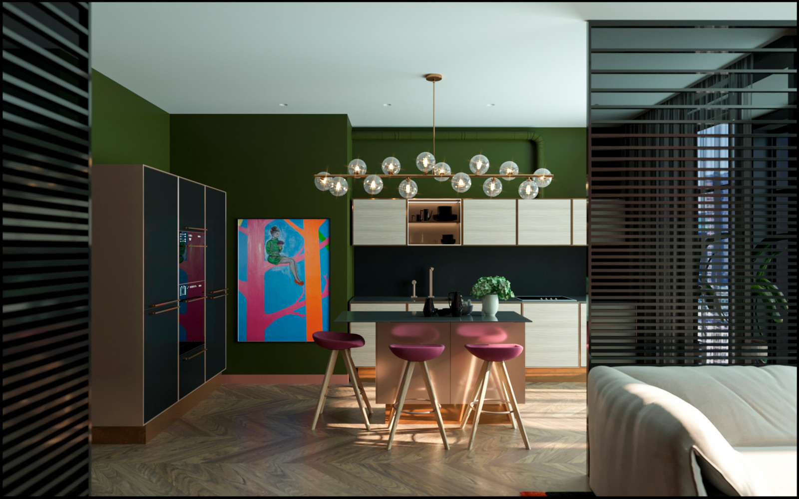 Сочный дизайн кухни с кухонным островом в ЖК "ЗИЛАРТ"