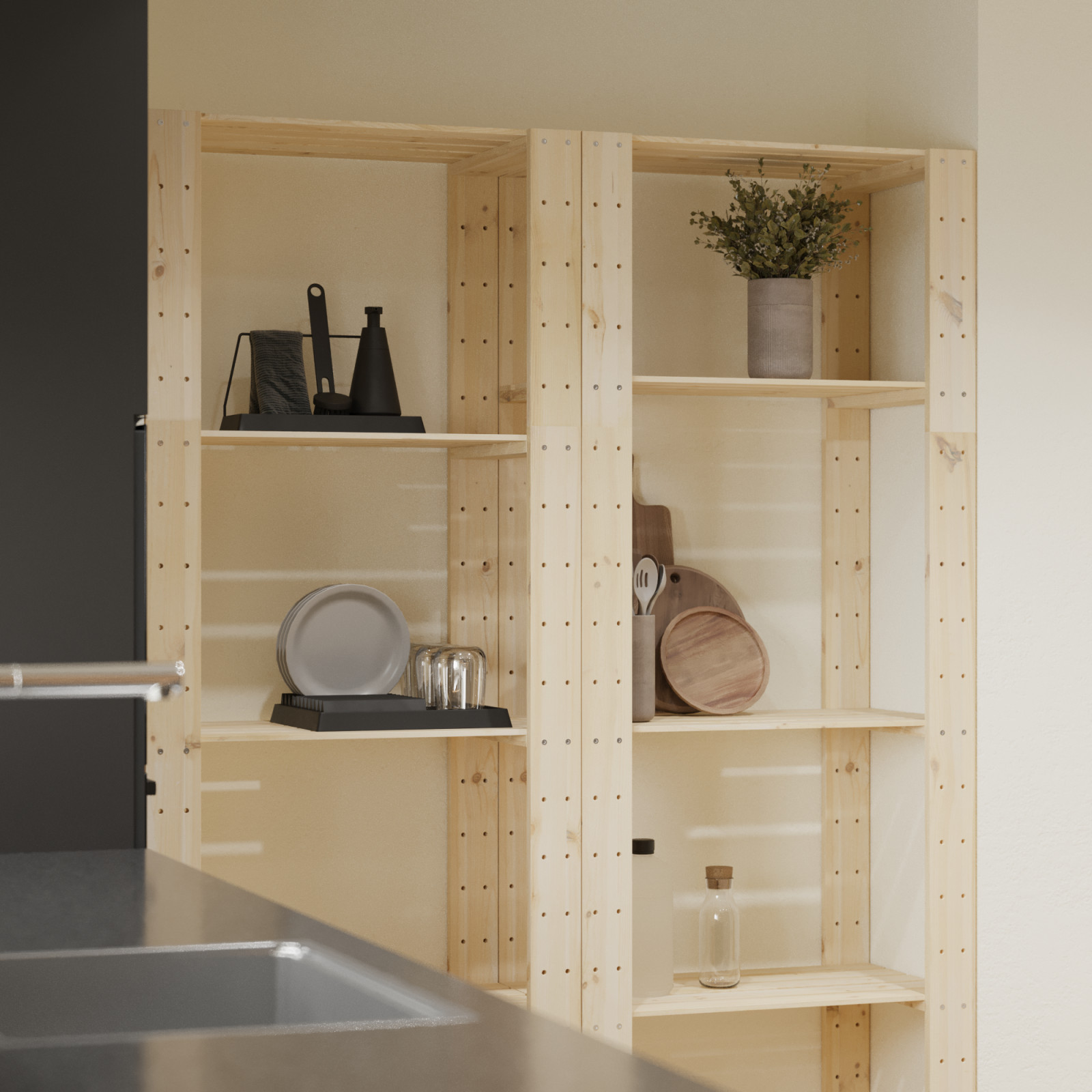 Стеллаж деревянный БОР 2 / Стеллажная система в