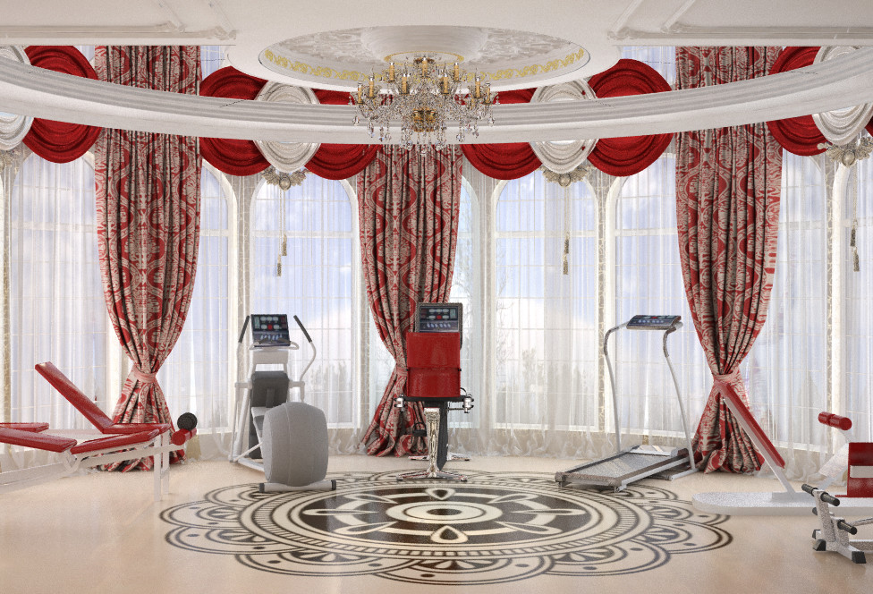 Gym and bathroom in oriental style - 3D visualization