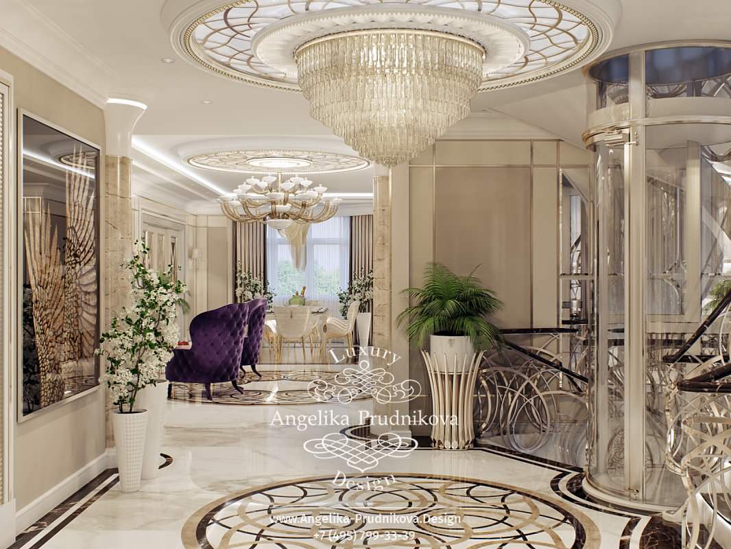 Дизайн-проект интерьера холла в в стиле ар-деко ЖК "Алые паруса"