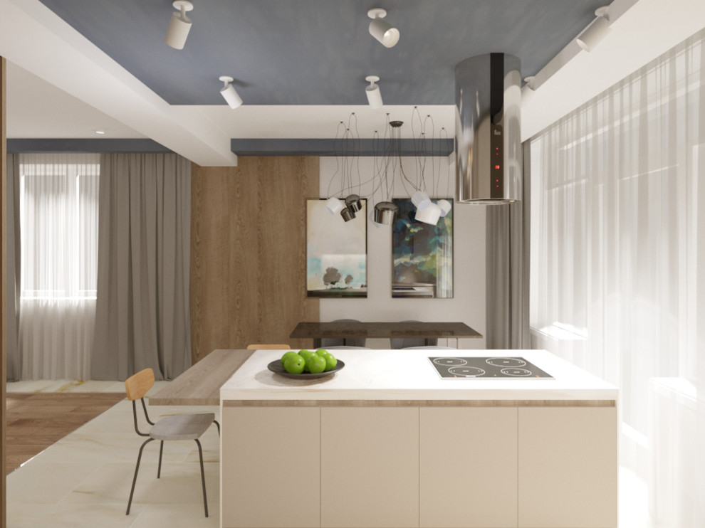 Обложка проекта: Дизайн кухни-гостинной 65м2 в современном стиле