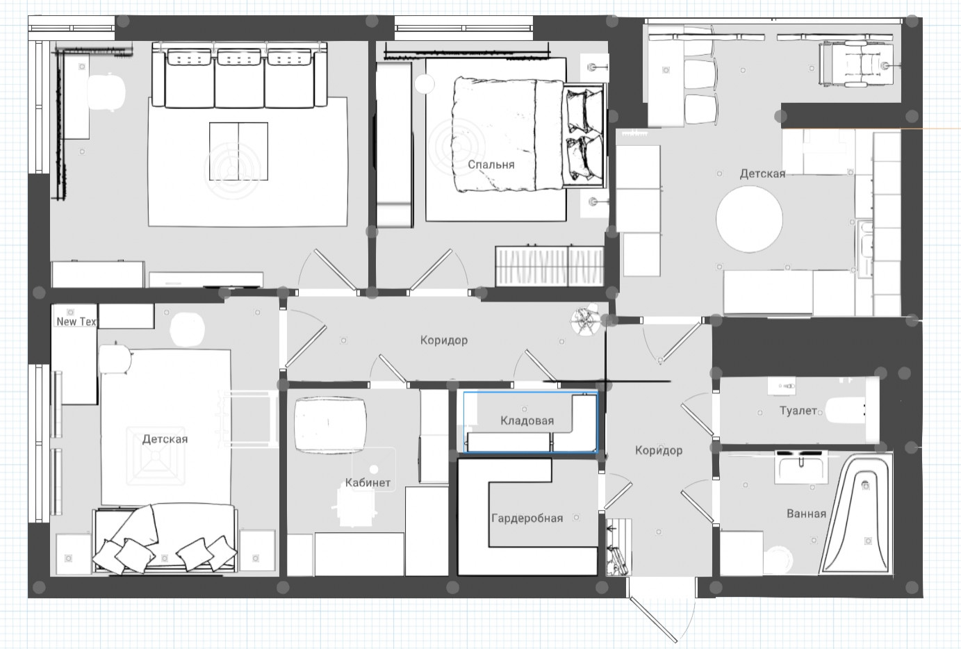 4хкомнатная квартира для молодой семьи с кабинетом в кладовке