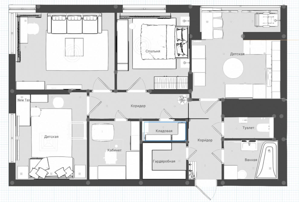 4хкомнатная квартира для молодой семьи с кабинетом в кладовке