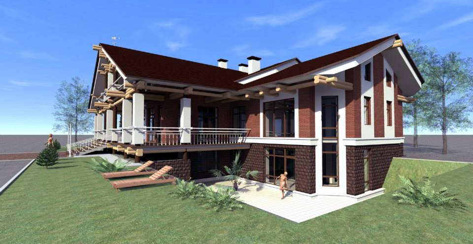 Загородный дом в Омской области. Дом спроектирован в современном стиле с элемент