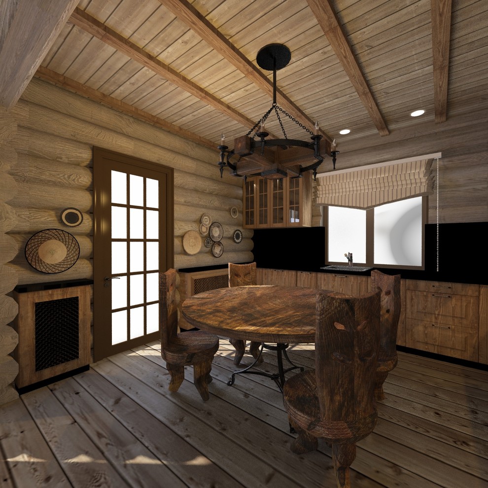 Интерьер дома из сруба в стиле шале (первый этаж)