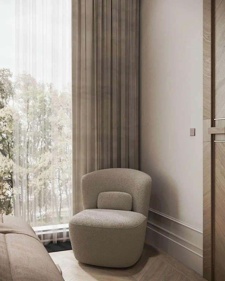 Beige Elegance.Гостевая спальня с собственной ванной в светлых песочных оттенках