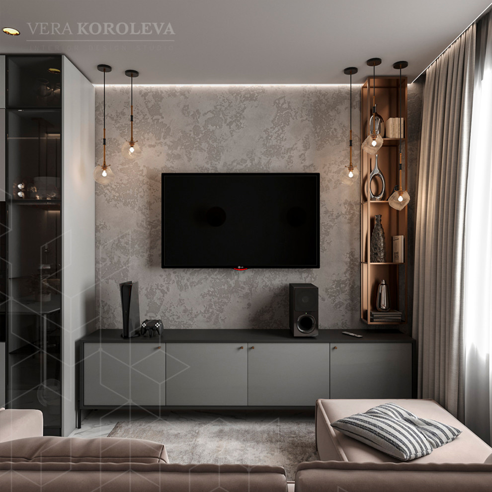 Дизайн-проект двухкомнатной квартиры с золотыми акцентами в ЖК "Q-Мир"